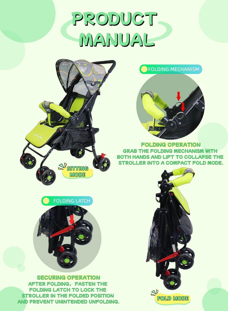 Foldable Ultra Lightweight Travel Stroller with Multi Position Reclining Seat Adjustable Canopy Foldable Storage Basket NO.1102 - Image 3